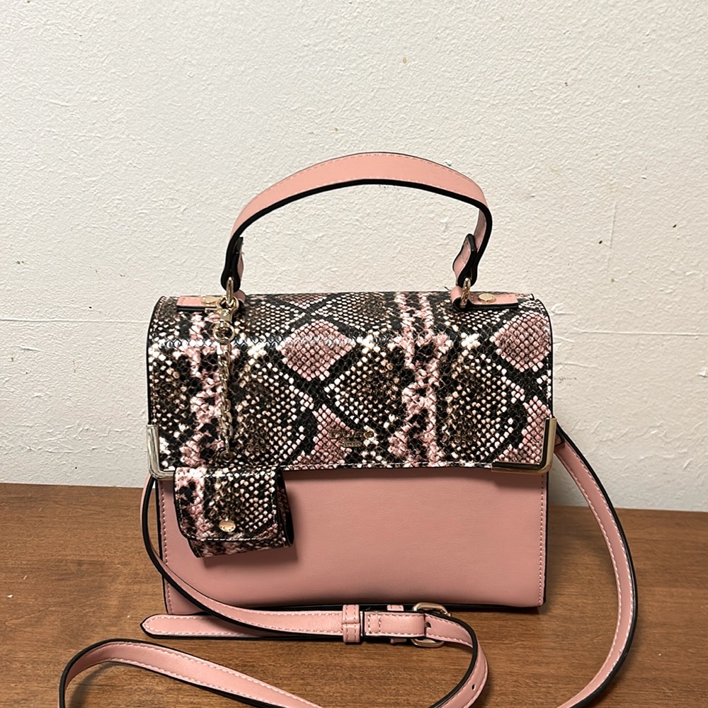 Dune London Pink and Snakeskin Print Handbag. Converts to Crossbody Shoulder Bag